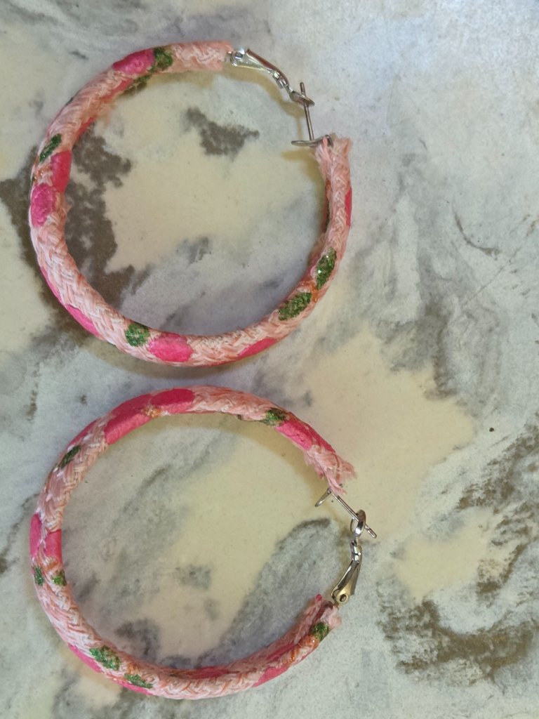 Fun Summer Pink Flower Hoop Earrings